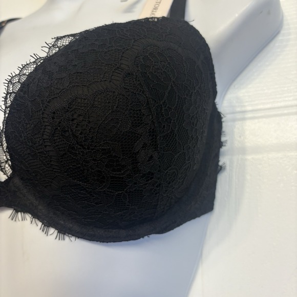 Victorias Secret Dream Angels Pushup‎ Bra Thick Padded Size 32DD Black Lace NEW - Picture 3 of 10